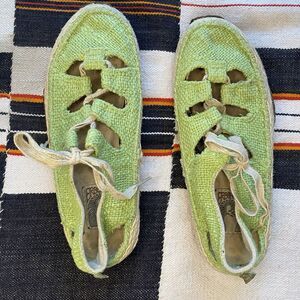 Y2K Simple Green Toe Hemp Espadrille Woven Jute Slingback Shoes. Size 7. Boho.